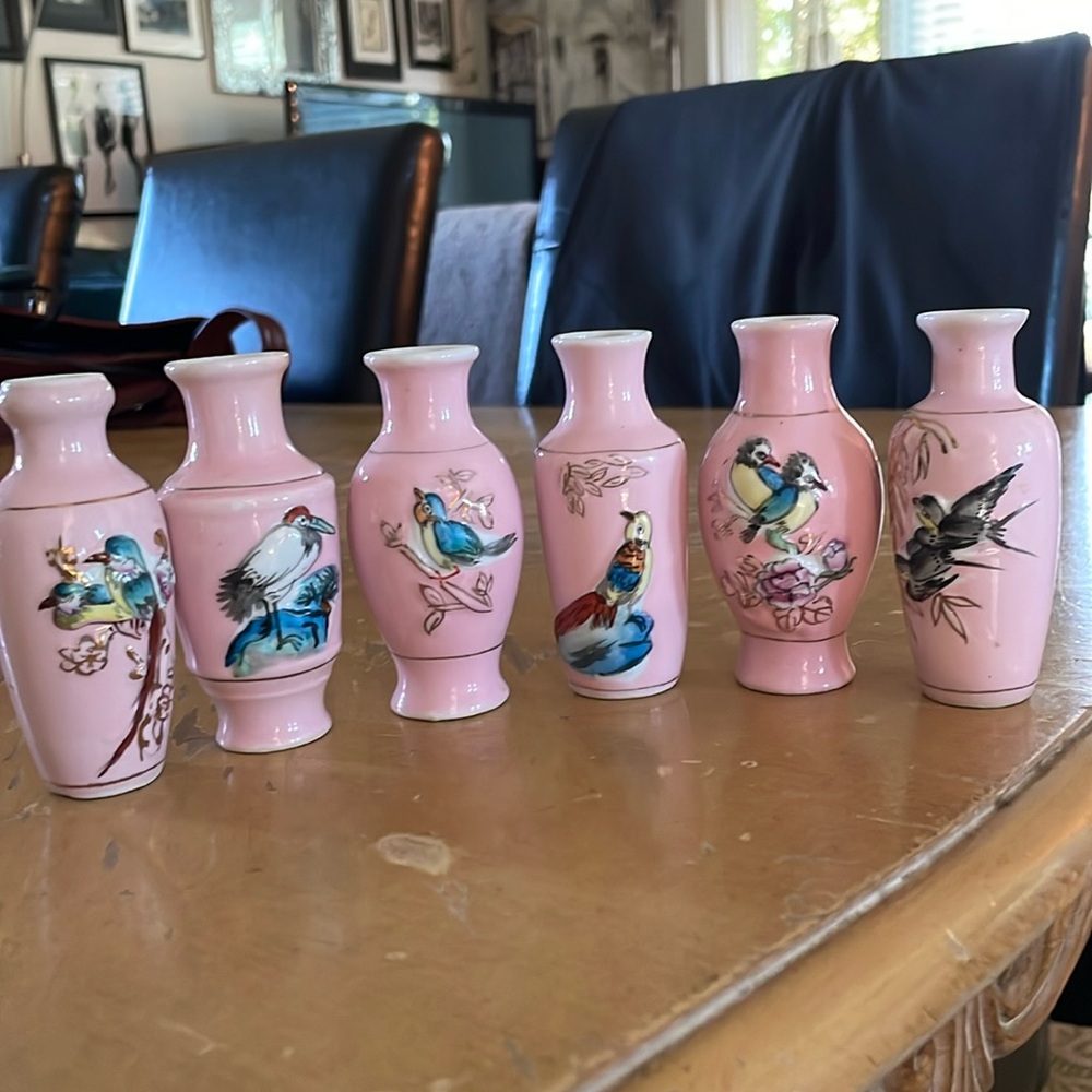 Vintage hand painted 6 vase set